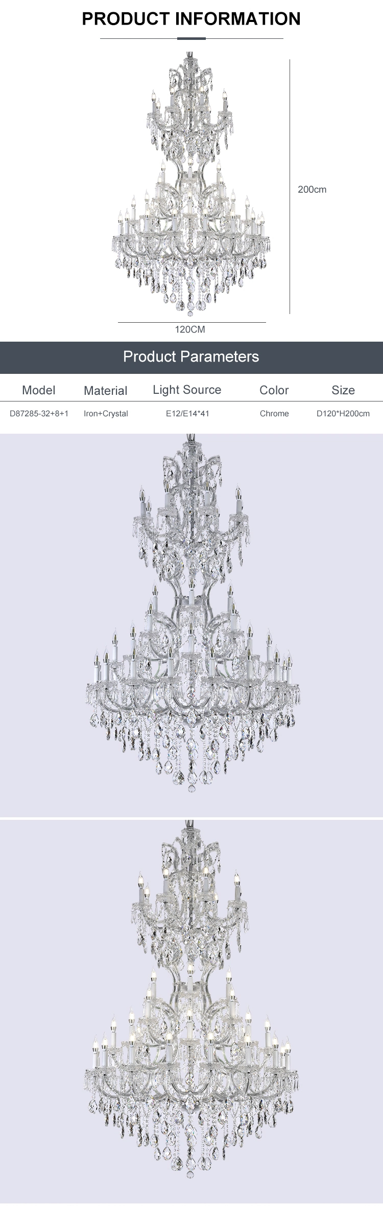 Large Chrome Pendant Light French Style Candle Holder Chandelier
