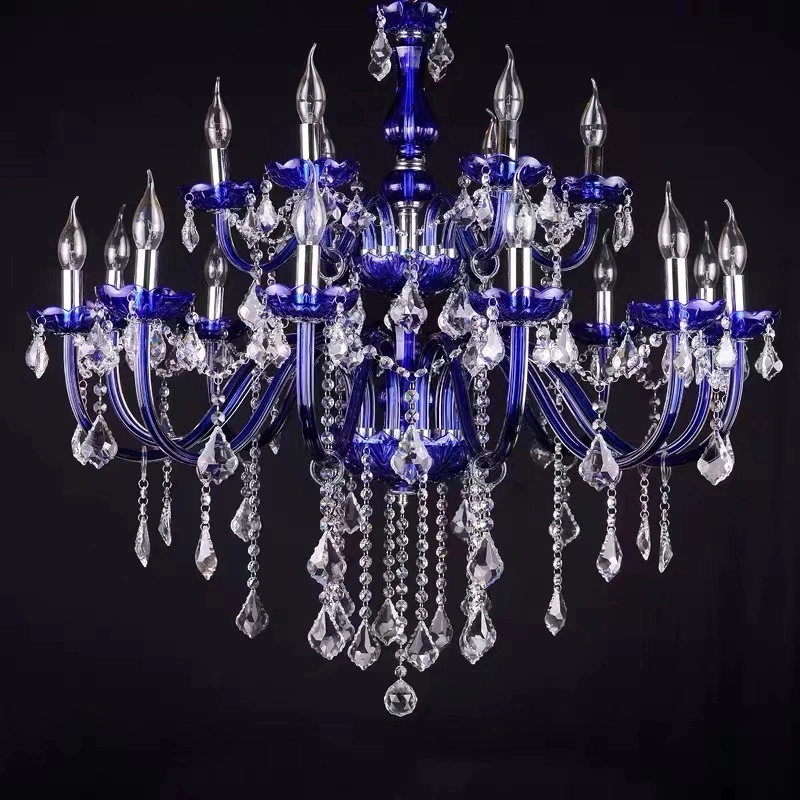 Classical Purple Glass Luxurious Crystal Elegant Flameless Candle Chandeliers for Palace Hall Chapel Decorated