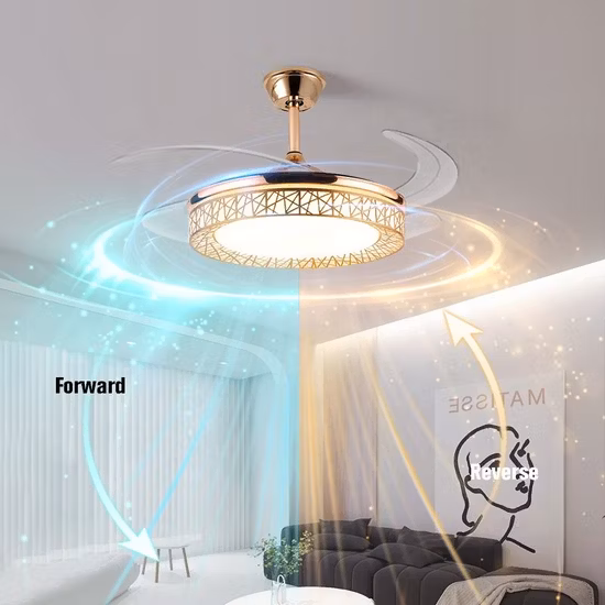 Ventilador de techo de cristal de araña de alta calidad con cuchilla oculta plegable de 42 pulgadas de diseño de lujo