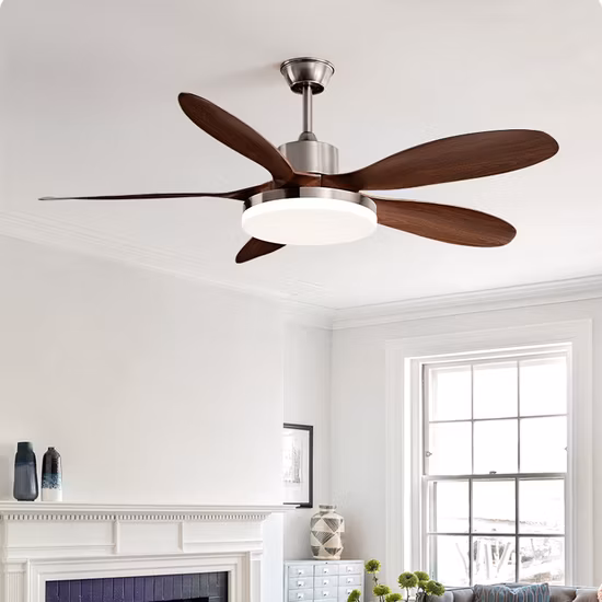 Ventilador de techo inteligente con luz para el dormitorio, cristal montado en la pared, moderno, blanco frío, blanco cálido, día, blanco, Motor sin escobillas