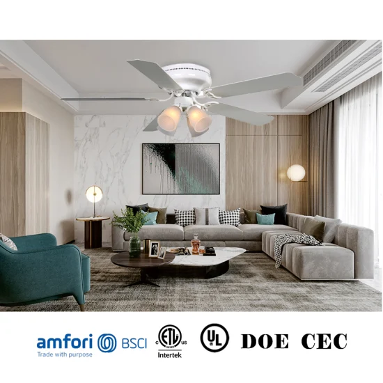 Ventilador de techo DC de hoja de madera contrachapada decorativa para interiores modernos de 52 pulgadas con Ventilador de control remoto